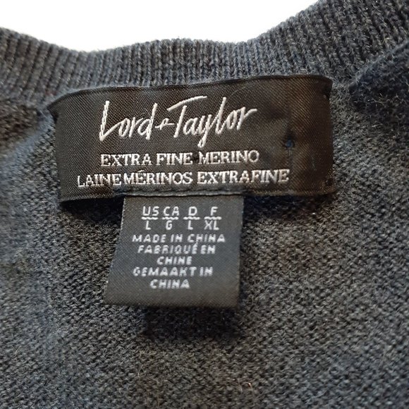 Lord and Taylor Merino wool sweater. Gray v-neck size L - Picture 3 of 6
